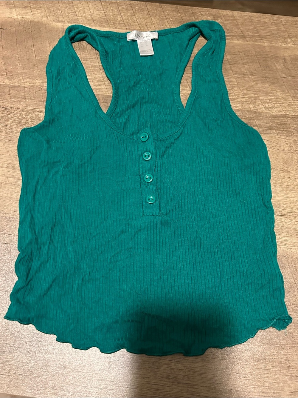 Revamped Green Ribbed Button-Front Tank Top Size Medium
